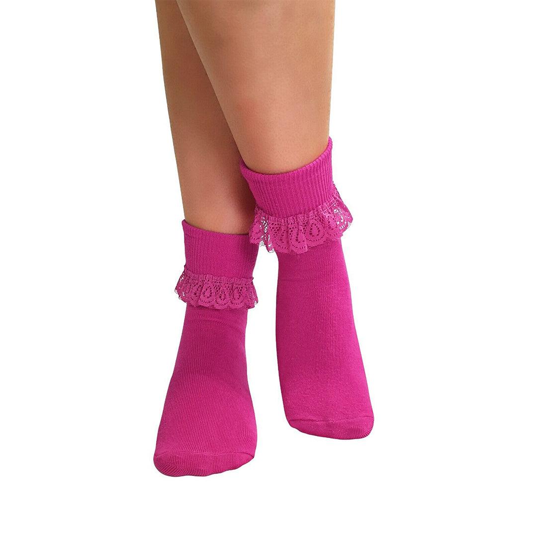 Lace Socks for Heels - Ladies Frilly Ankle Lace Socks Cute Crew Length Girls School Fashion
