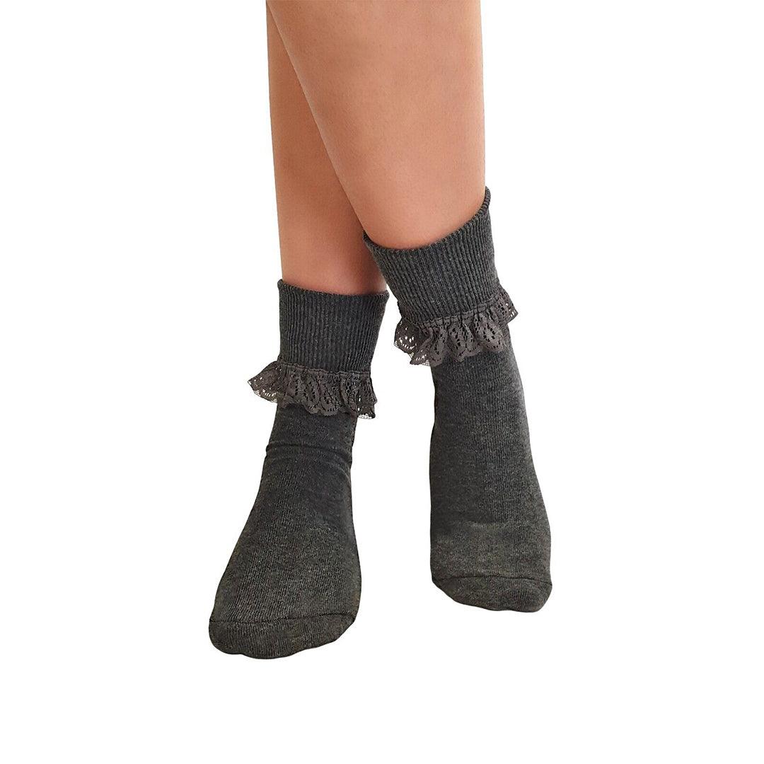 Lace Socks for Heels - Ladies Frilly Ankle Lace Socks Cute Crew Length Girls School Fashion
