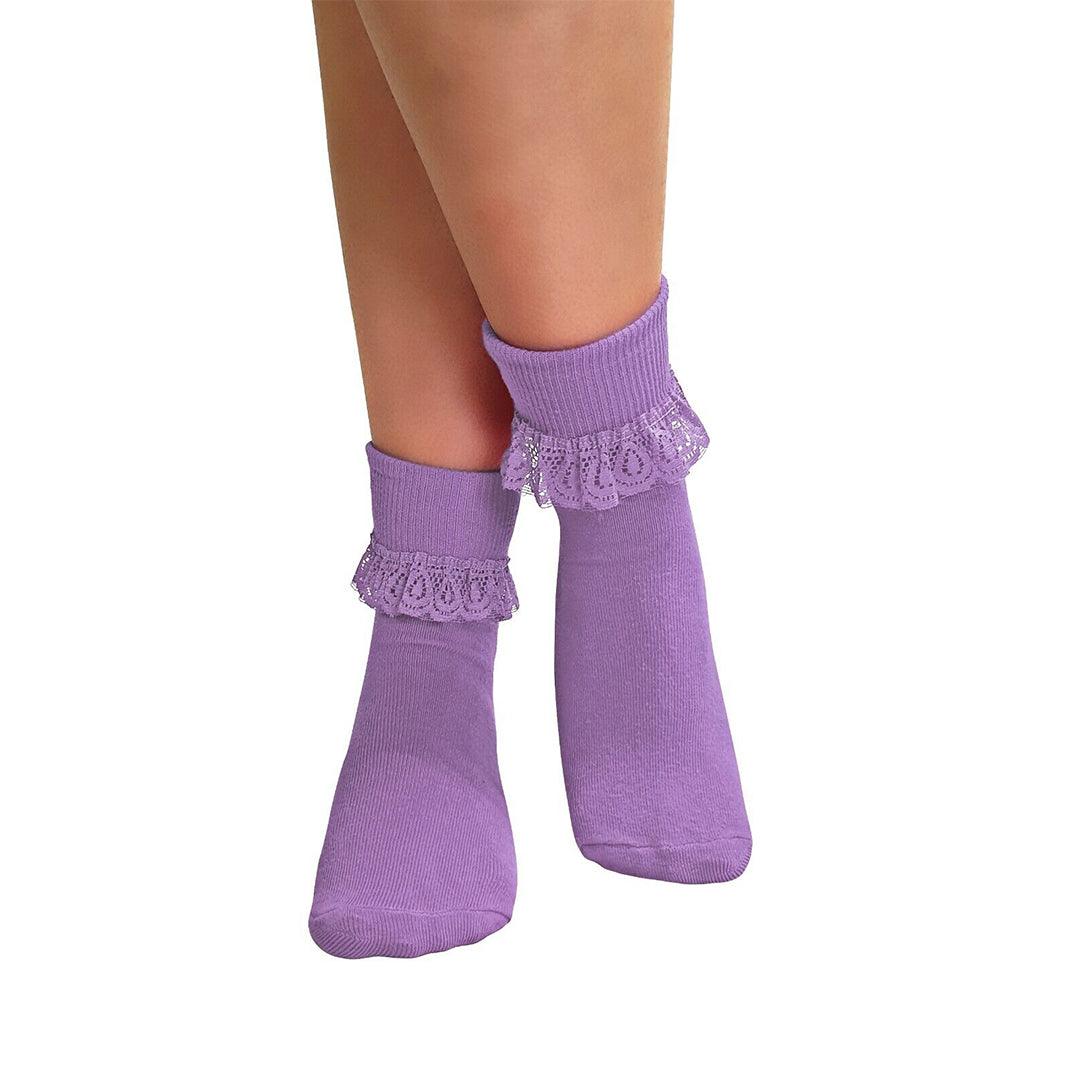 Lace Socks for Heels - Ladies Frilly Ankle Lace Socks Cute Crew Length Girls School Fashion
