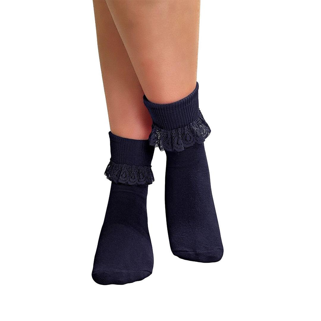Lace Socks for Heels - Ladies Frilly Ankle Lace Socks Cute Crew Length Girls School Fashion