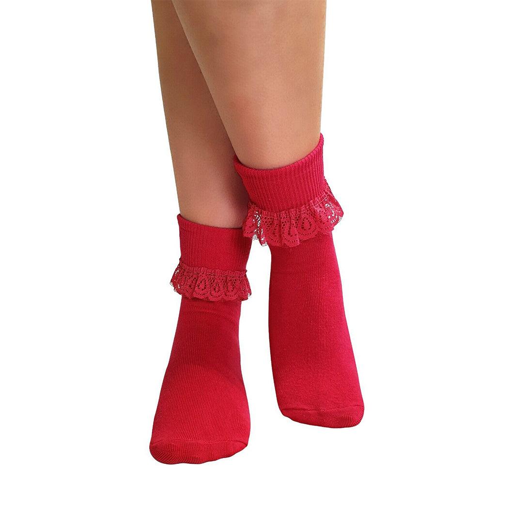 Lace Socks for Heels - Ladies Frilly Ankle Lace Socks Cute Crew Length Girls School Fashion