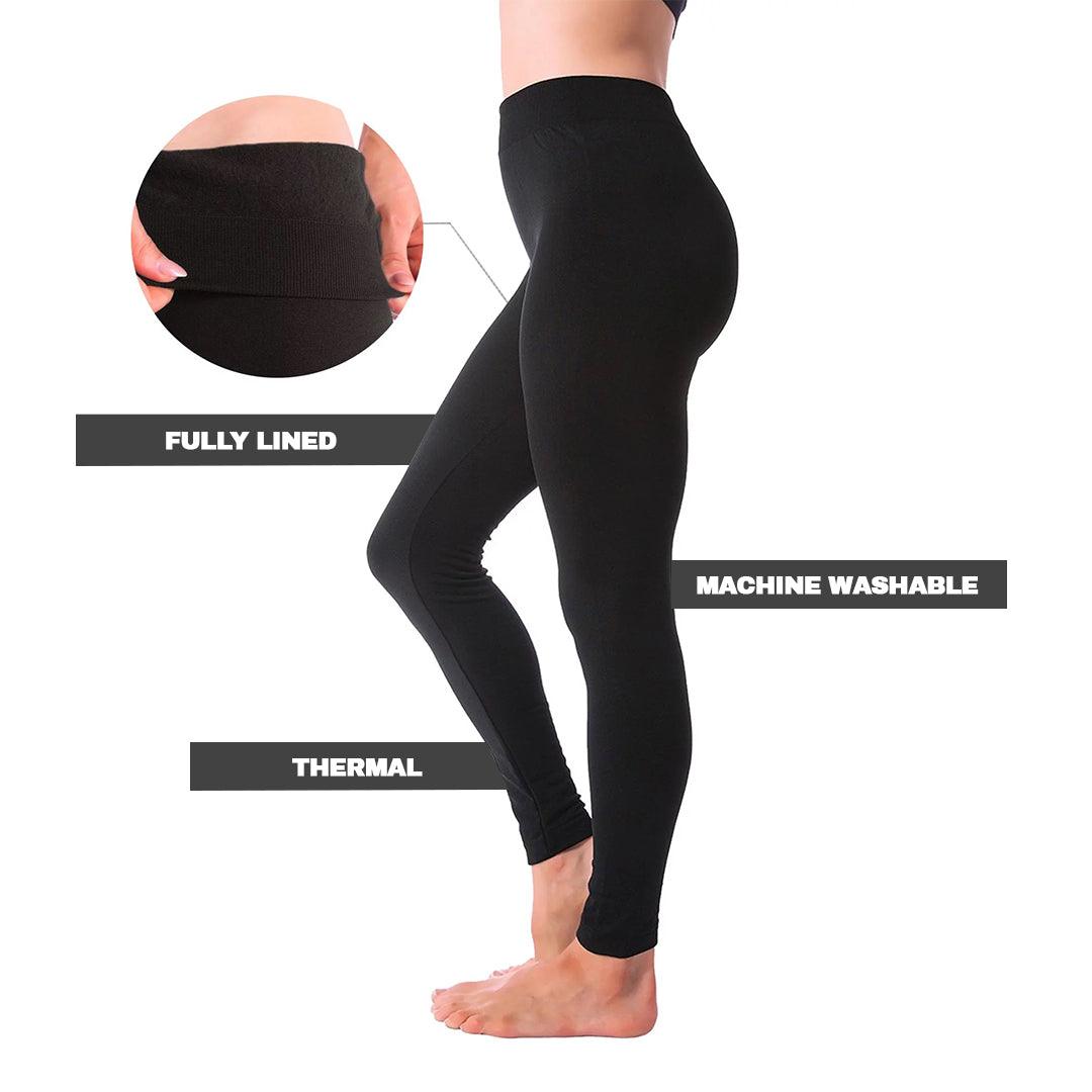 Womens Fleece Lined Leggings - Winter Warm Thermal Fully Lined Fleece Ladies Leggings High Waist 10CM Tummy Control Pants