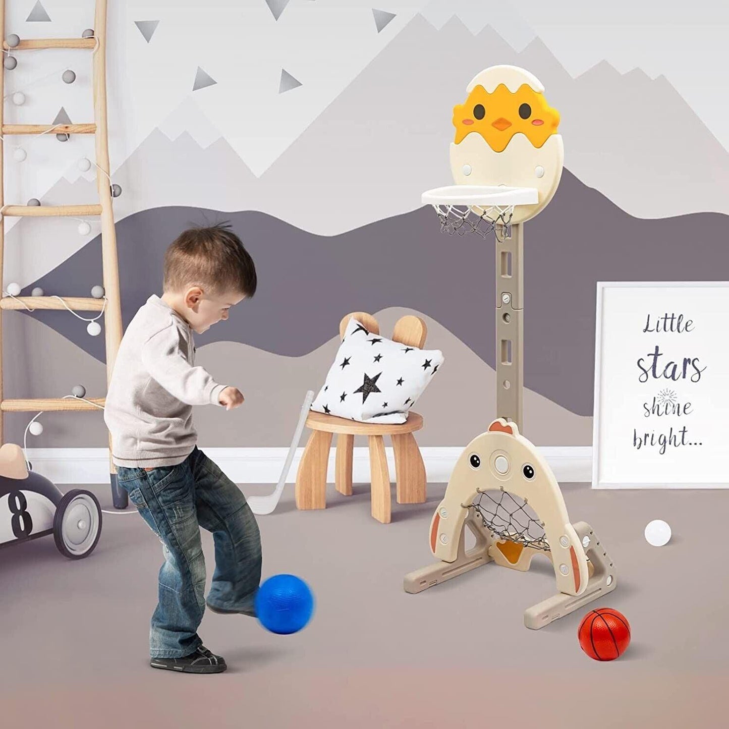 Basketball Hoop for Kids - Large Basketball Hoop Set for Kids 3-in-1 Kids Flashing Basketball Stand