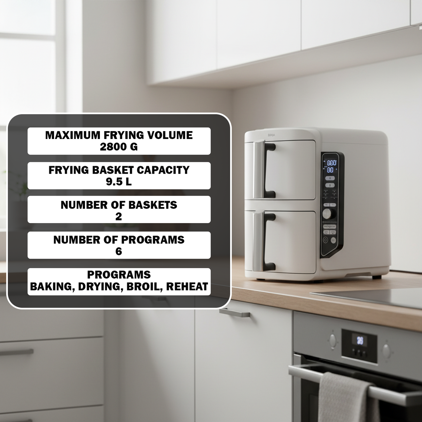 Large Air Fryer – Family Size Oil-Free Hot Air Fryer with Digital Touch Screen