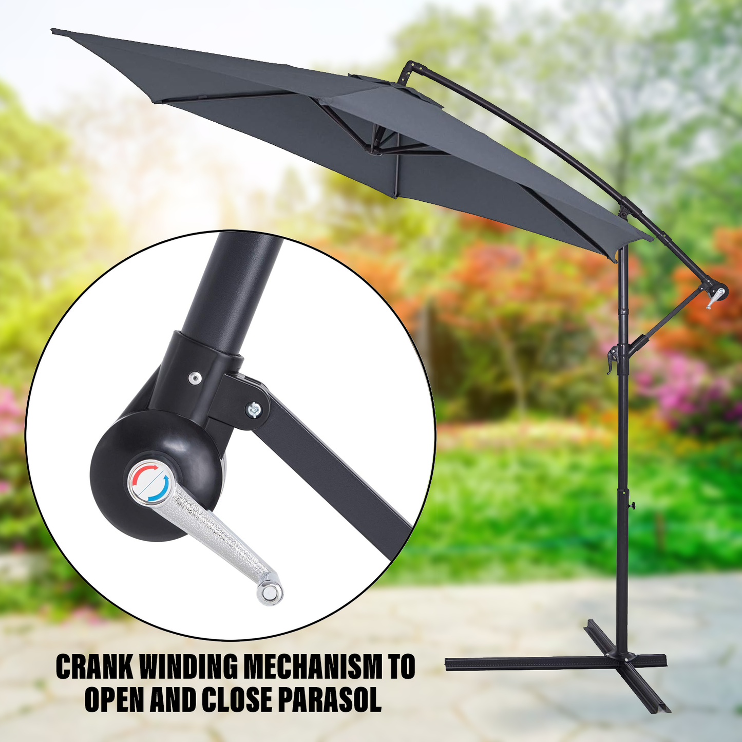 Garden Umbrella with Stand – 3M Banana Parasol Sun Shade Patio Hanging Umbrella Garden Cantilever