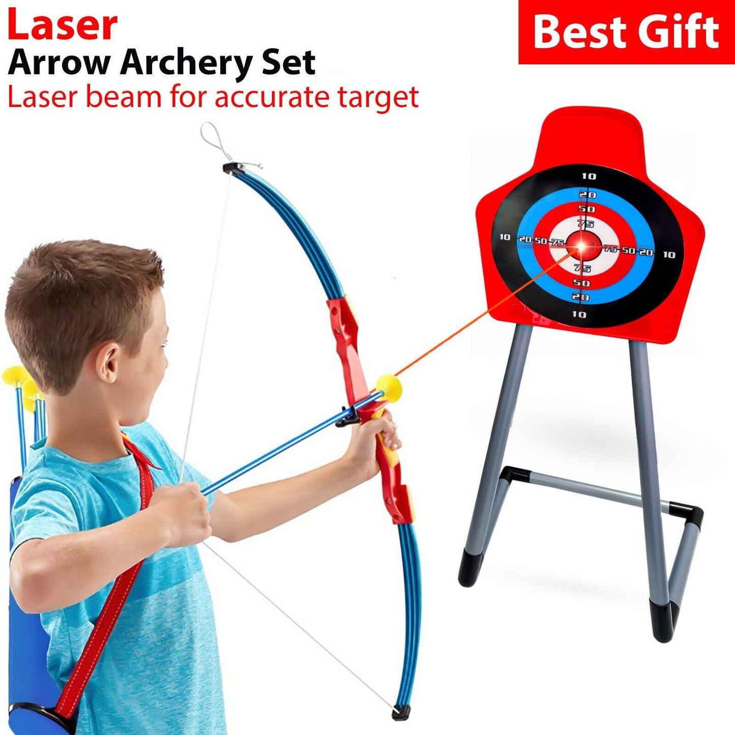 Laser Arrow Battle Set - Laser Bow & Arrow Archery Set Target Stand Kids Toy Indoor/Outdoor Garden Fun