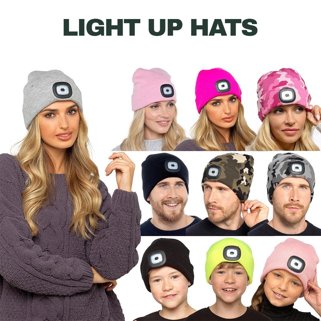 Beanie Hats With Lights - USB Rechargeable Knitted Beanie Hat LED Knitted Hands Free Light Up Hats