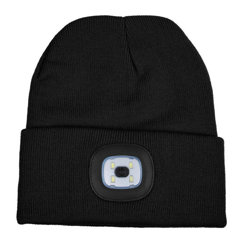 Beanie Hats With Lights - USB Rechargeable Knitted Beanie Hat LED Knitted Hands Free Light Up Hats