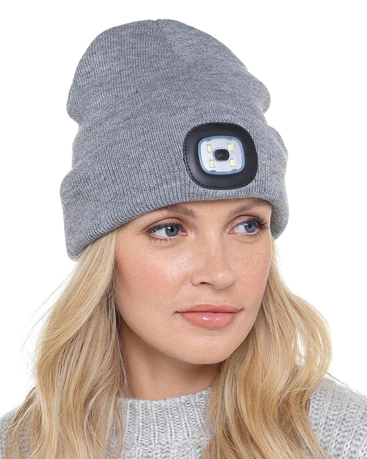 Beanie Hats With Lights - USB Rechargeable Knitted Beanie Hat LED Knitted Hands Free Light Up Hats