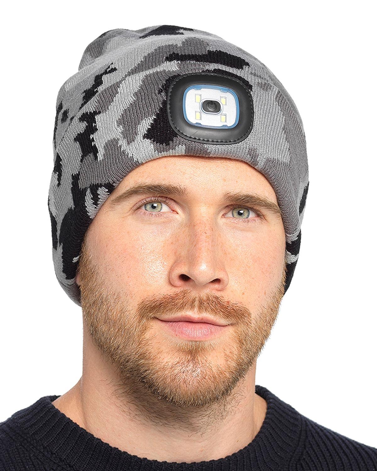 Beanie Hats With Lights - USB Rechargeable Knitted Beanie Hat LED Knitted Hands Free Light Up Hats