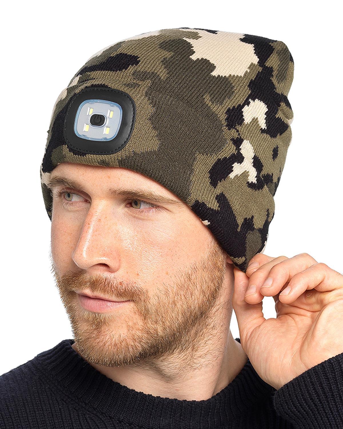 Beanie Hats With Lights - USB Rechargeable Knitted Beanie Hat LED Knitted Hands Free Light Up Hats