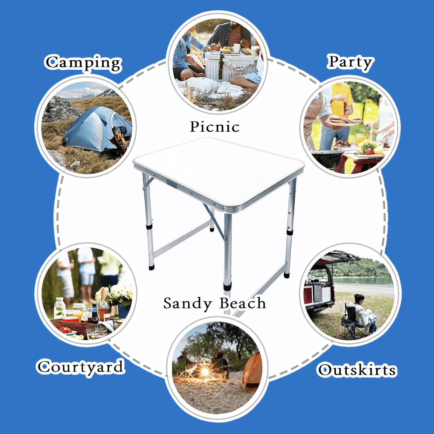 Aluminium Foldable Camping Table - Portable Outdoor Picnic & BBQ Table with Carry Handle