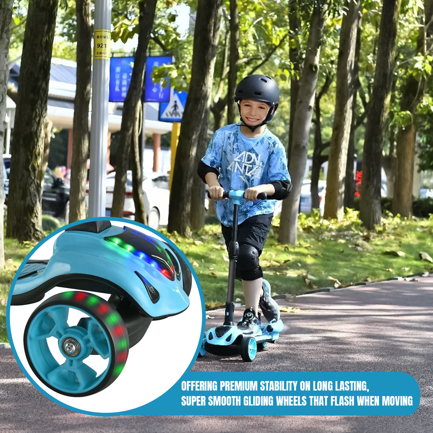 Kick Scooter for Kids – 3-Wheel Foldable Scooter with LED Light-Up Wheels & Adjustable Height