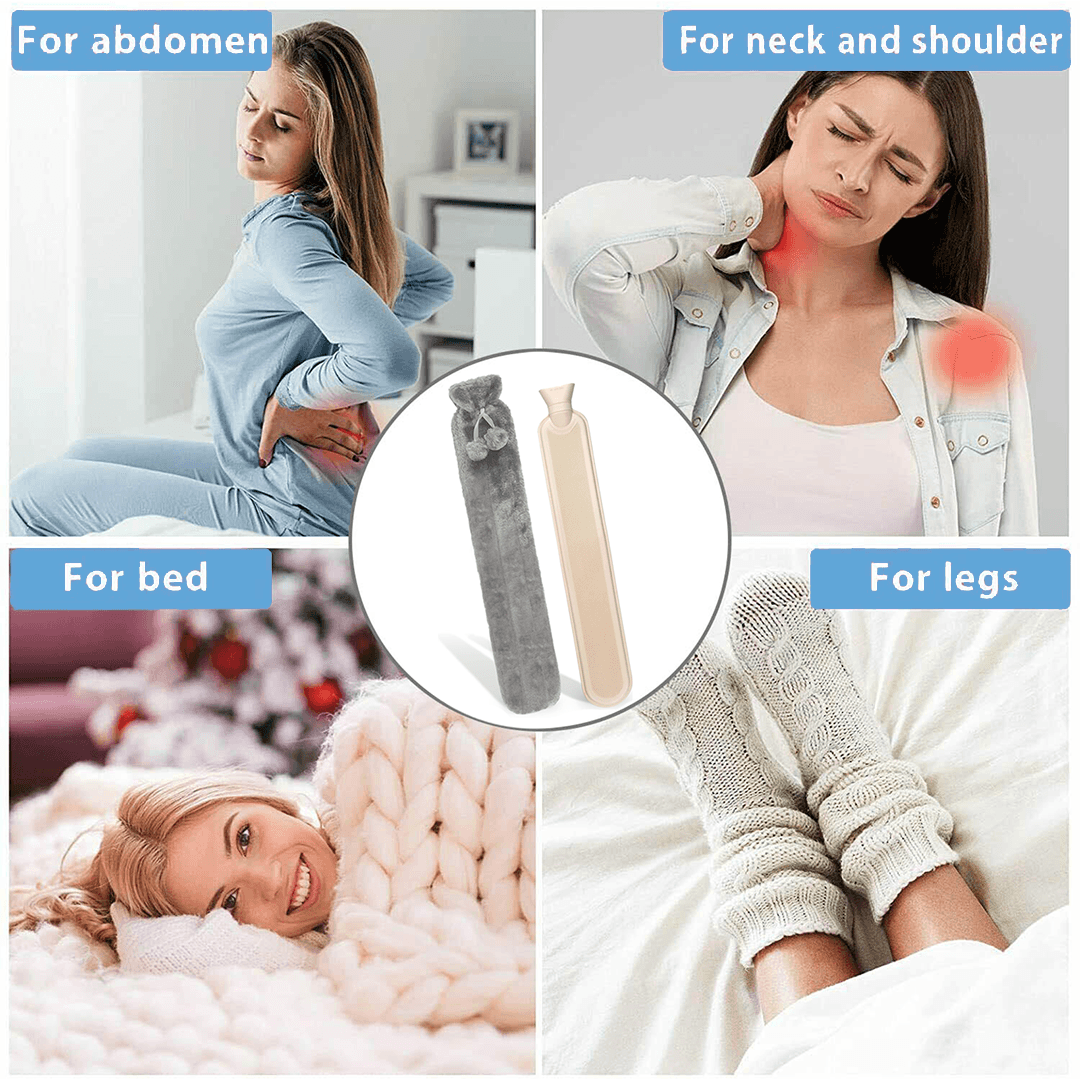 Hot Water Bottle With Cover - Long Hot Water Bottle With Fluffy Cover 2 Litre Extra Long