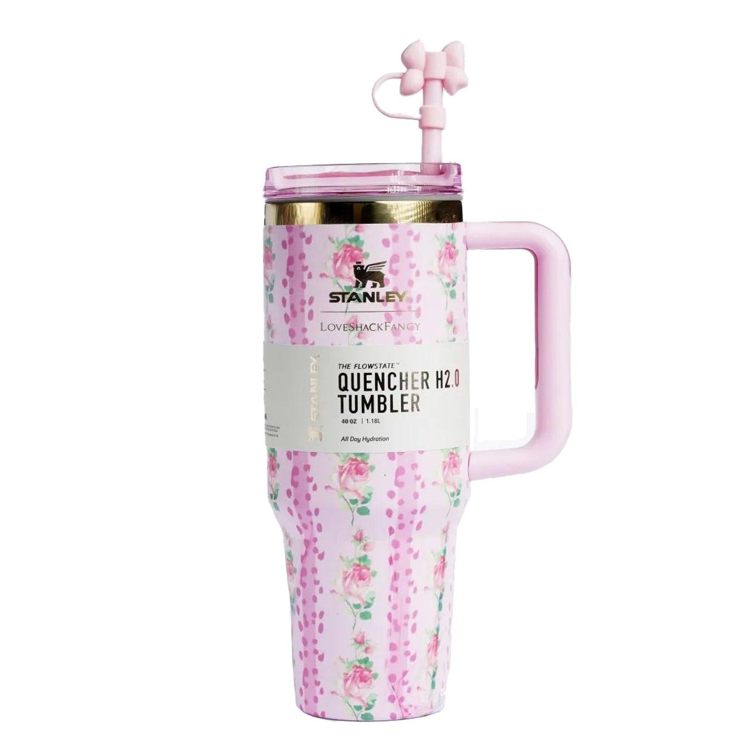 Insulated Straw Tumbler - 40 OZ Stanley Quencher H2.0 Tumbler with Straw Travel Mug for Cold or Hot Drinks Love Shack Fancy