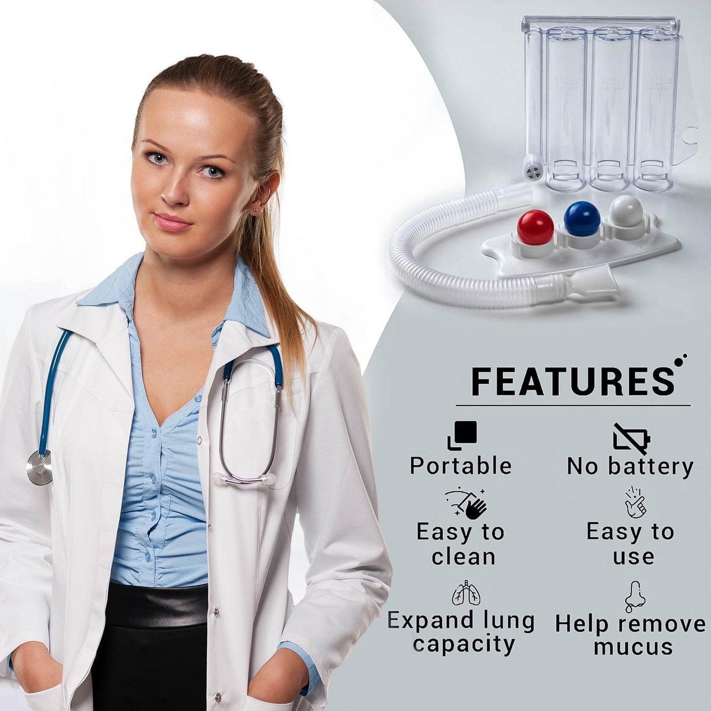 Best Lung Exercise Device - Three-ball Breathing Trainer Incentive Spirometer Lung Respiratory Exerciser