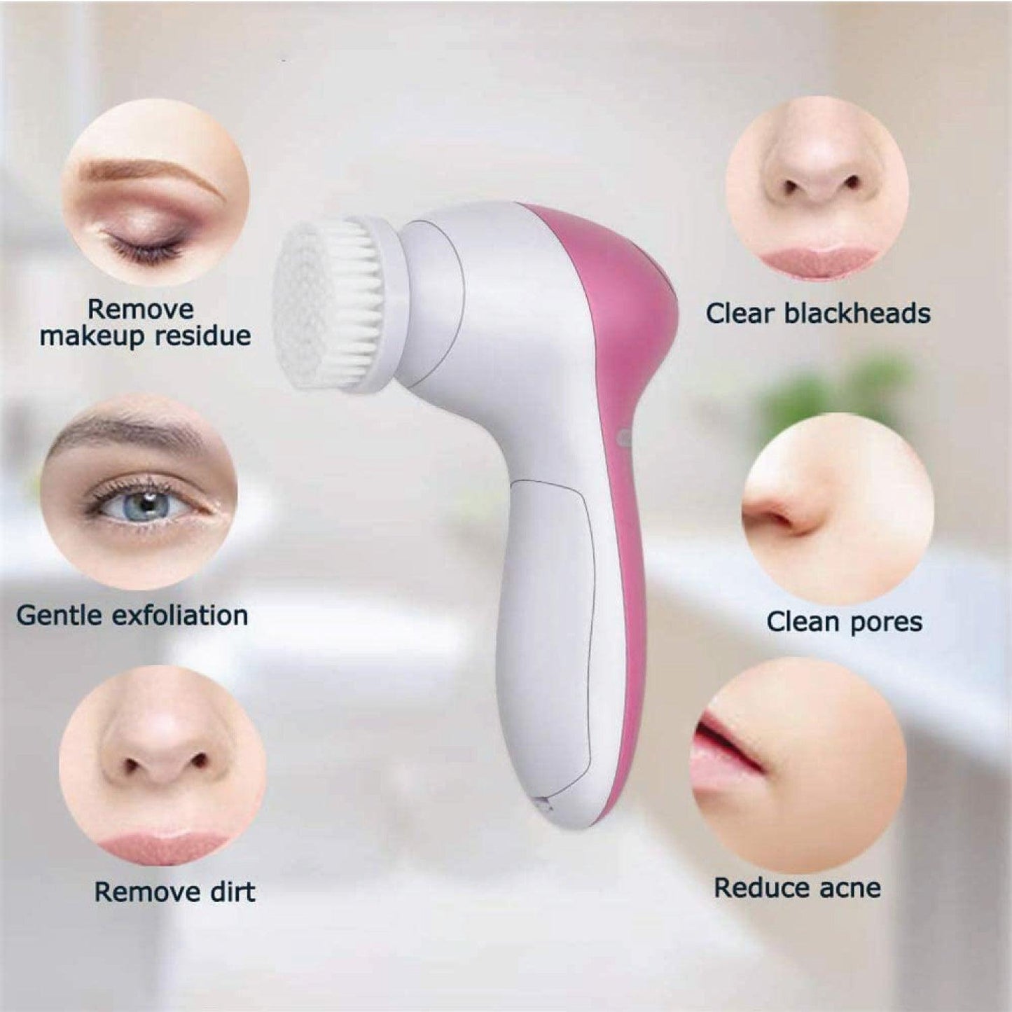 Facial Cleansing Brush - 5 in 1 Electric Facial Cleaner Wash Face Brusher Hand Skin Exfoliation Massager