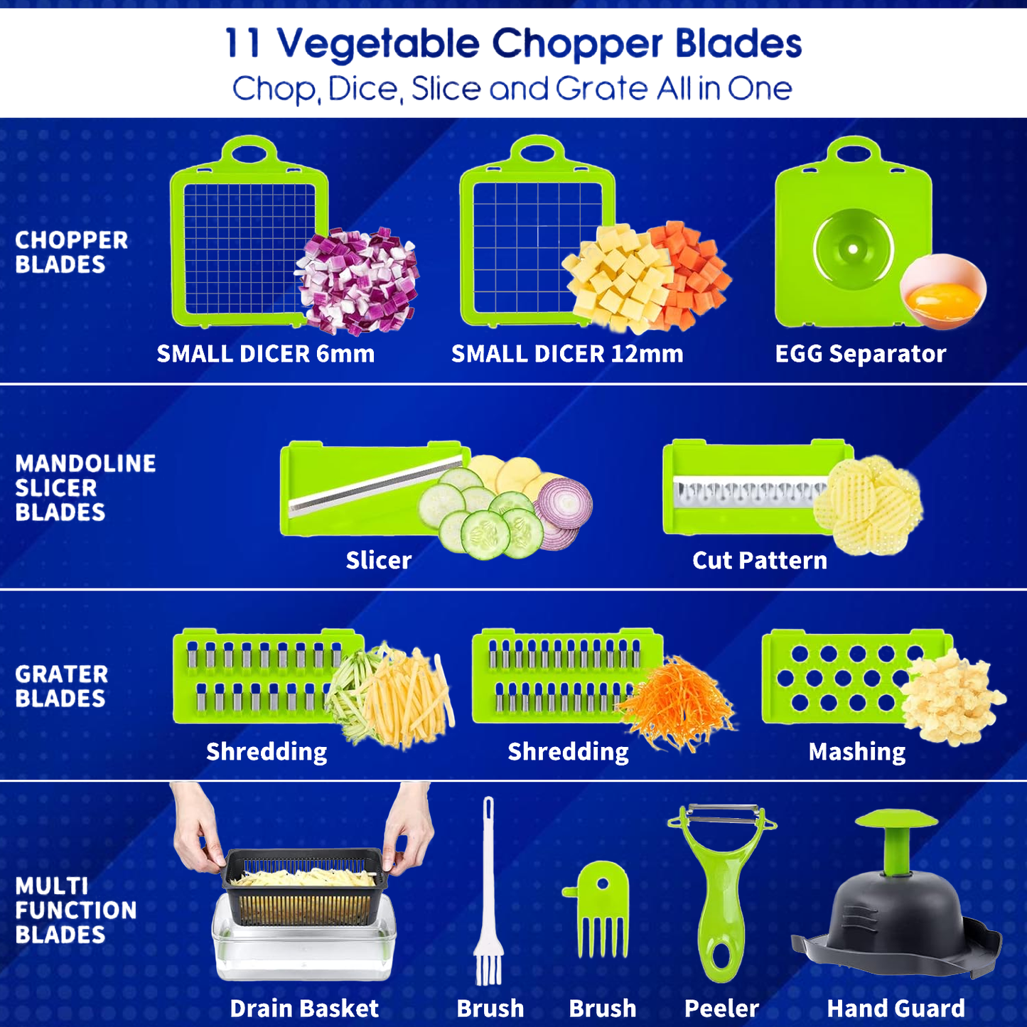 Vegetable Food Chopper – 16 in 1 Vegetable Chopper Fruit Salad Mandolin Slicer Food Dicer Cutter Peeler
