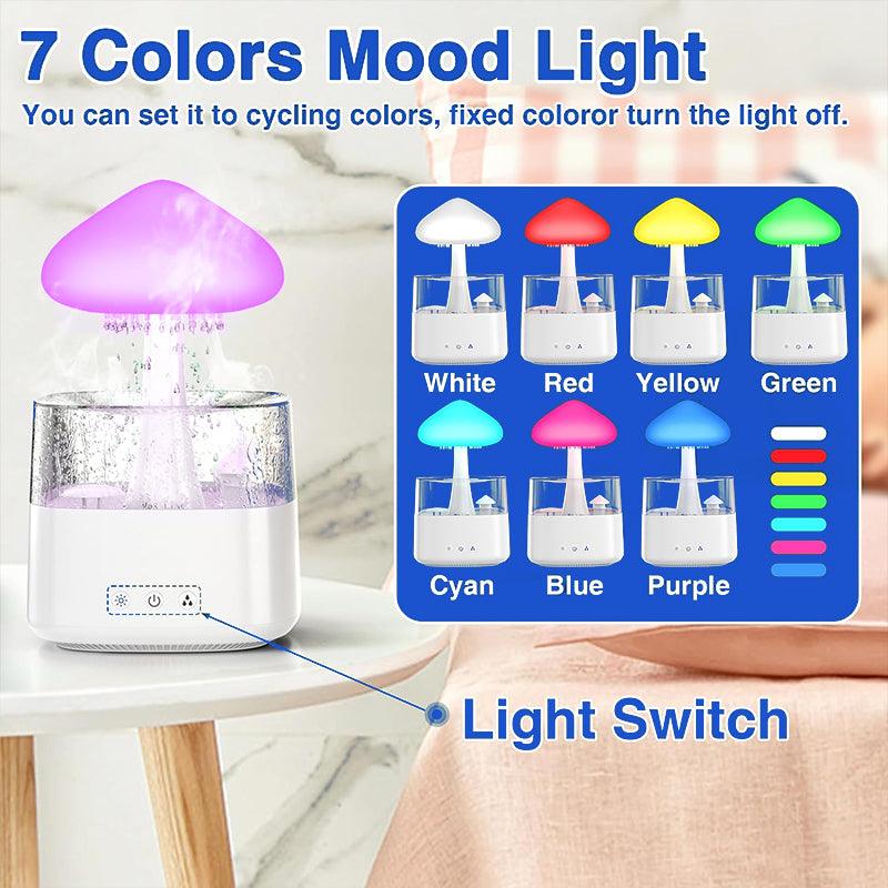 Rain Cloud Humidifier - LED Mushroom Waterfall Lamp Diffuser  Drop Sound Night Light Aromatherapy Oil Essential