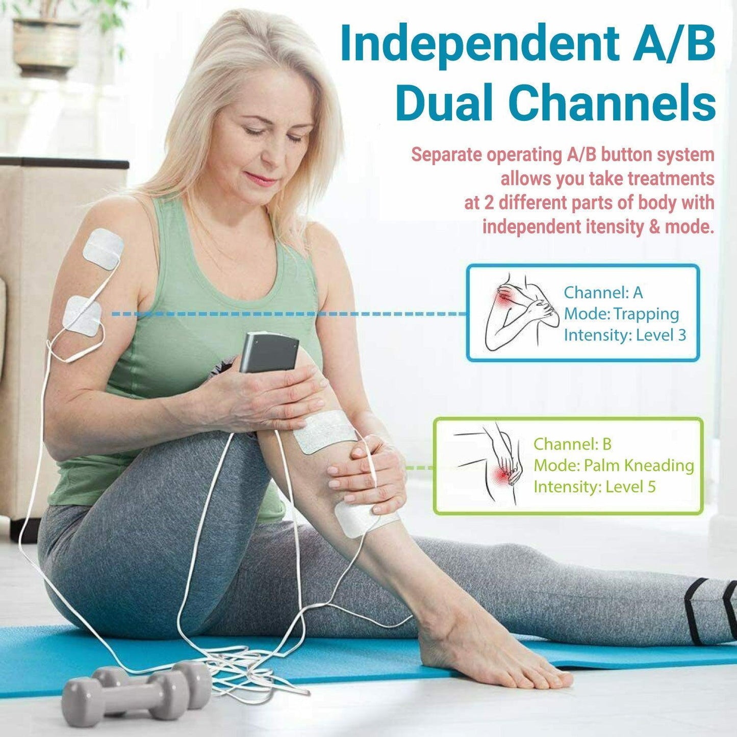 Electro Muscle Stimulation Machine - Dual Channel TENS Machine for Pain Relief | TENS Unit Muscle Stimulator with 20 Modes | 2″ and 2″x4″ TENS Pads