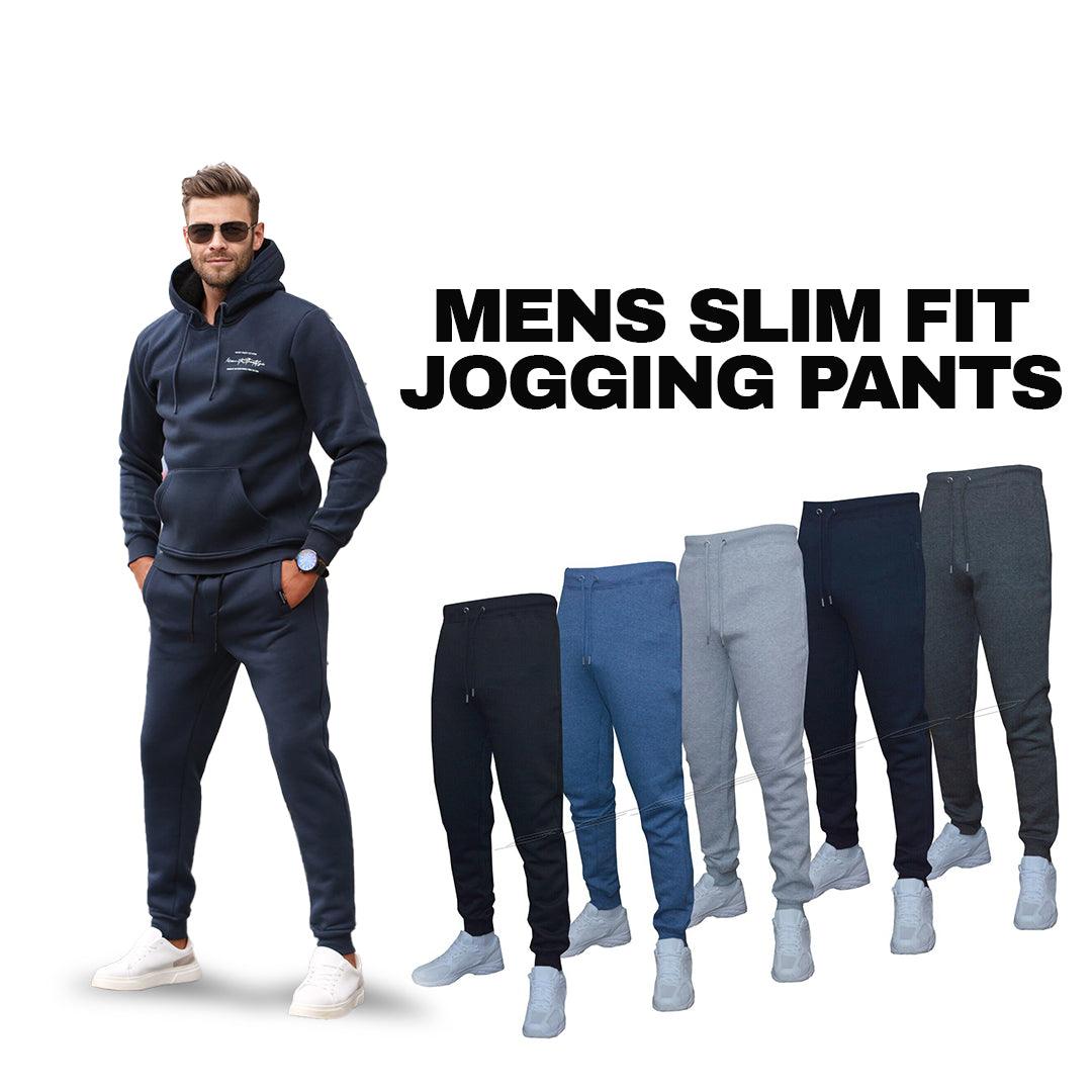 Mens Slim Leg Joggers - Mens Slim Fit Jogging Bottoms Plain Skinny Track Sweat Pants Zip Pockets