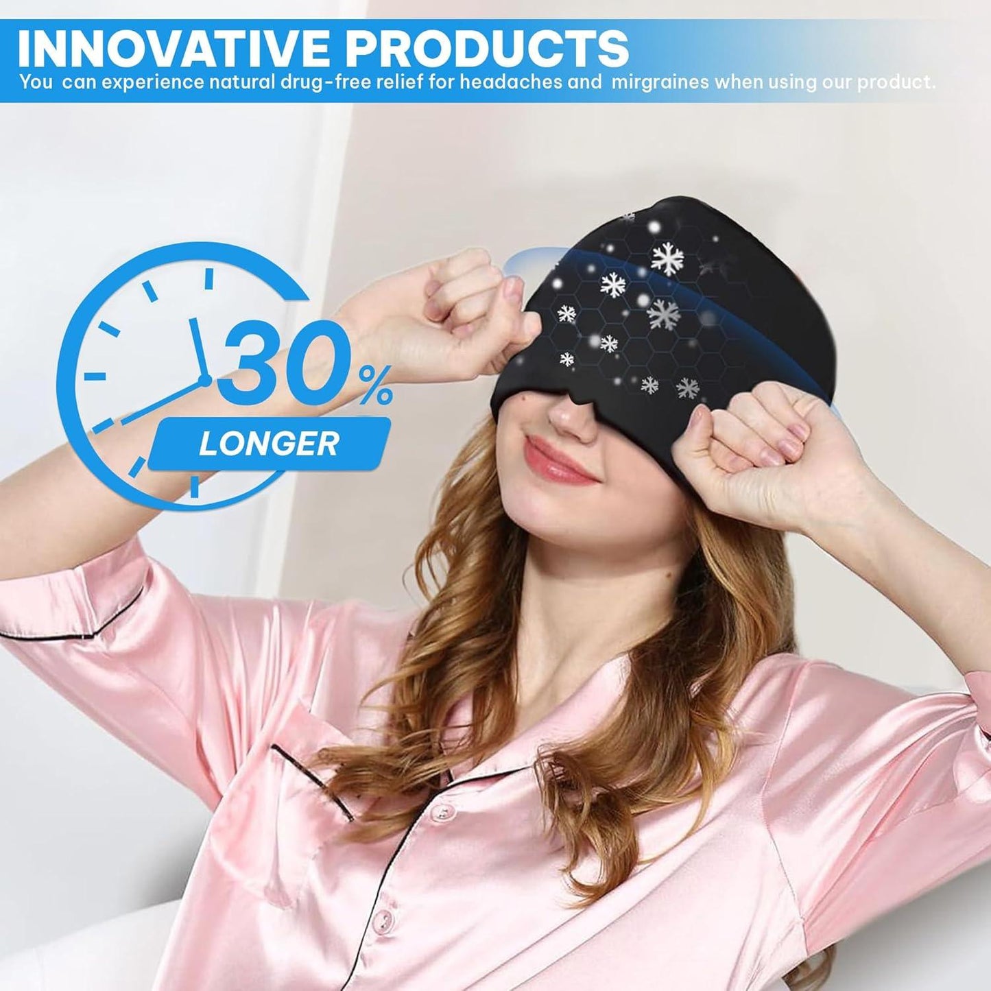 Headache and Migraine Relief Cap - Ice Mask or Hat for Migraines Tension Relief Dark and Cool Cap