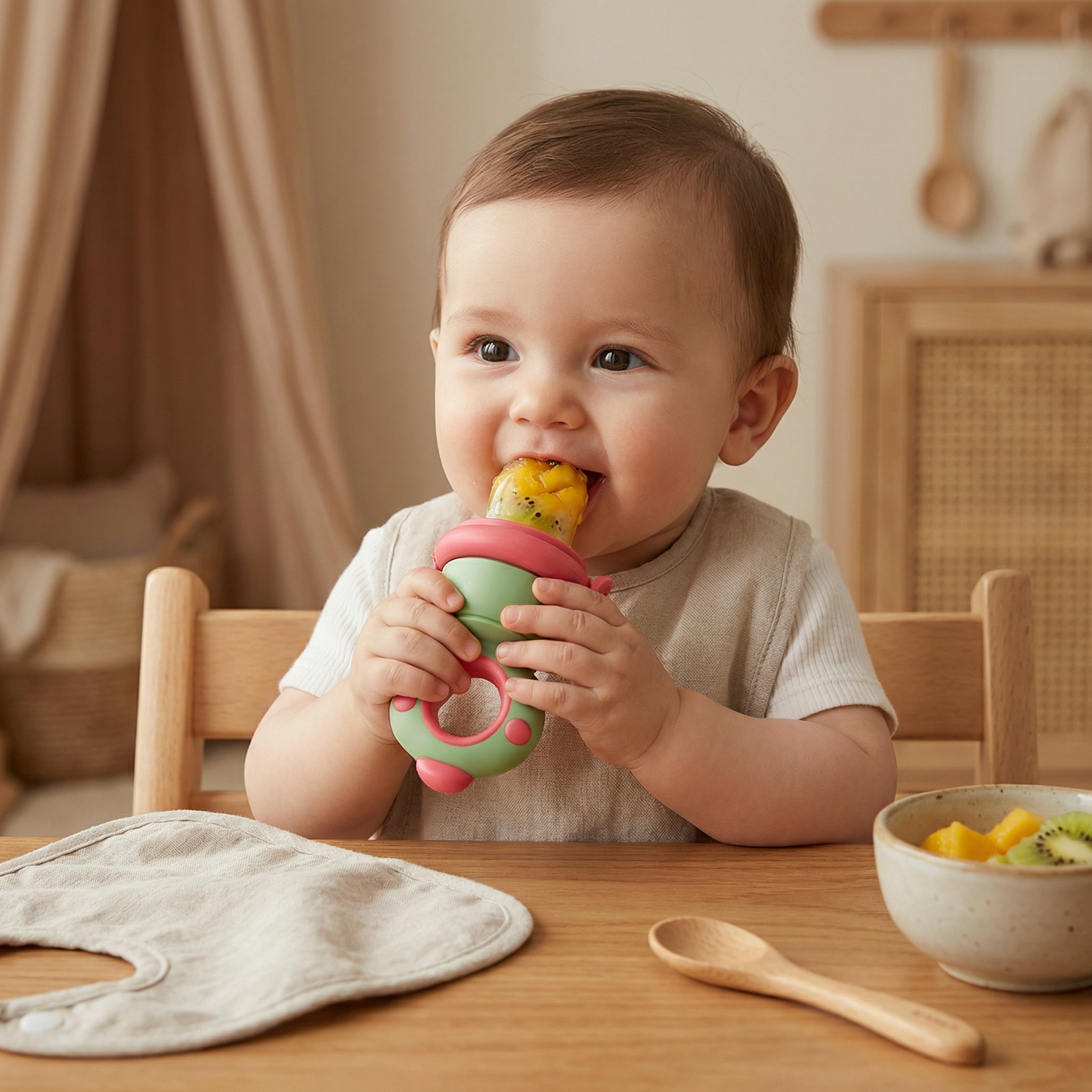 Silicone Baby Fruit Feeder & Teether with Push Mechanism