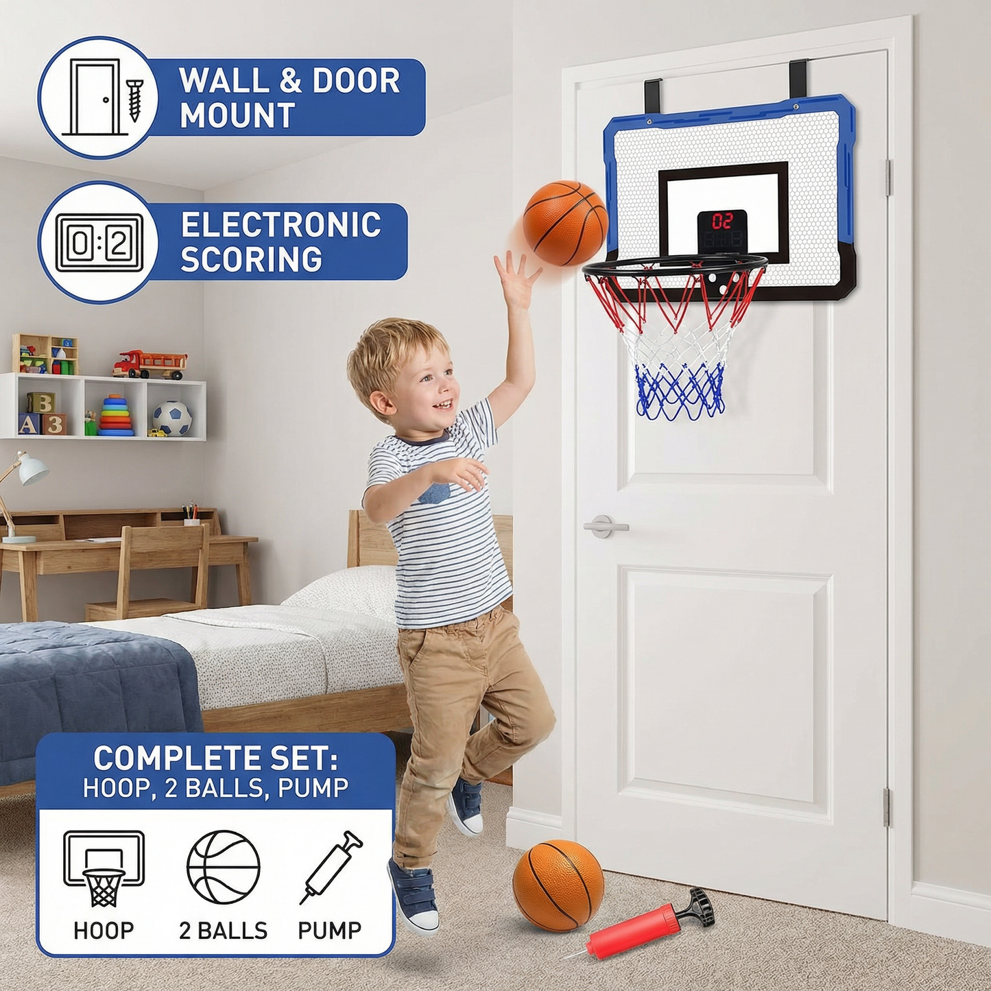 Mini Basketball Hoop for Kids – Wall & Door Mount Set