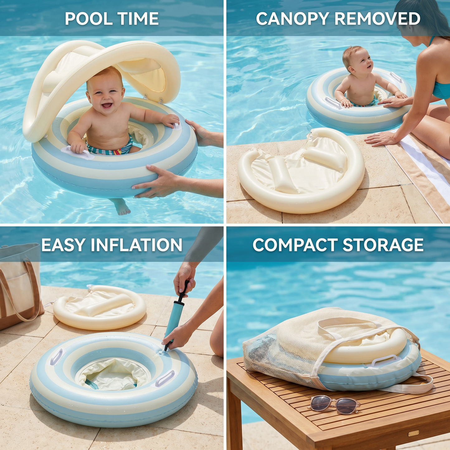 Inflatable Retro Lollipop Baby Swim Ring with Removable Sun Canopy – Secure Seat for 6–36 Months