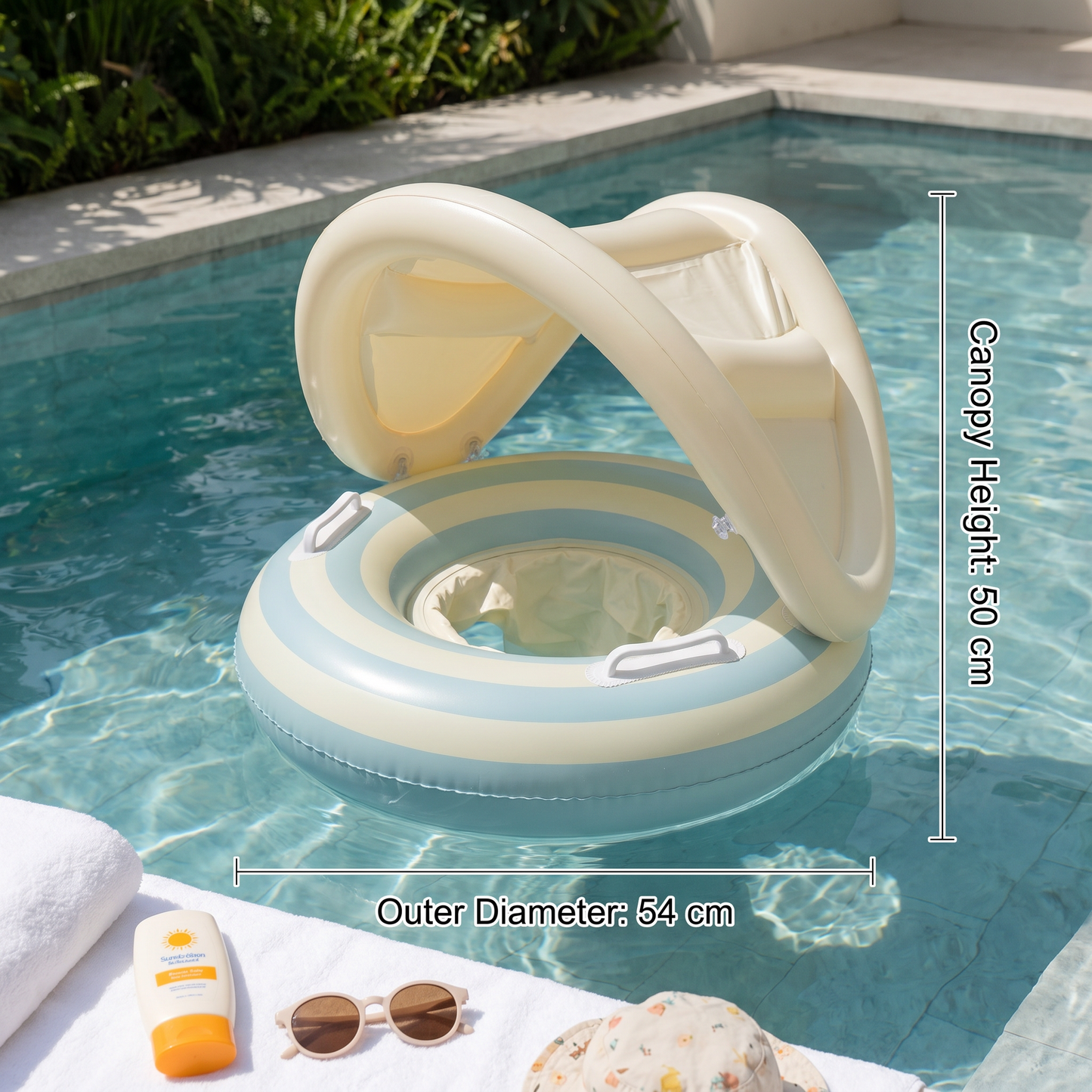 Inflatable Retro Lollipop Baby Swim Ring with Removable Sun Canopy – Secure Seat for 6–36 Months