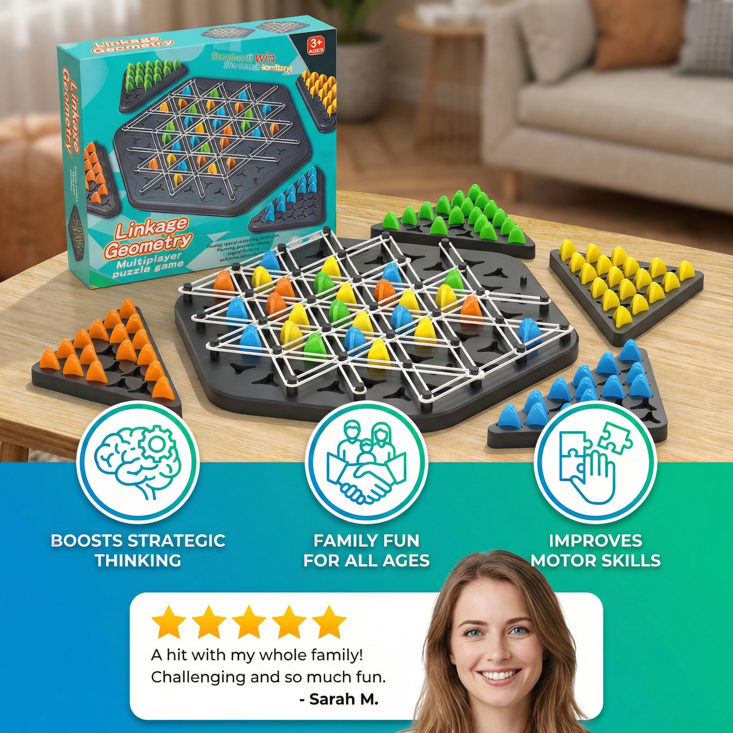 Rubber band triangle chess family game