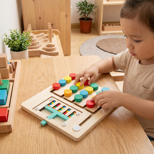 Wooden Four-Colour Logic Sorting Game – Montessori Learning & Thinking Toy for Kids
