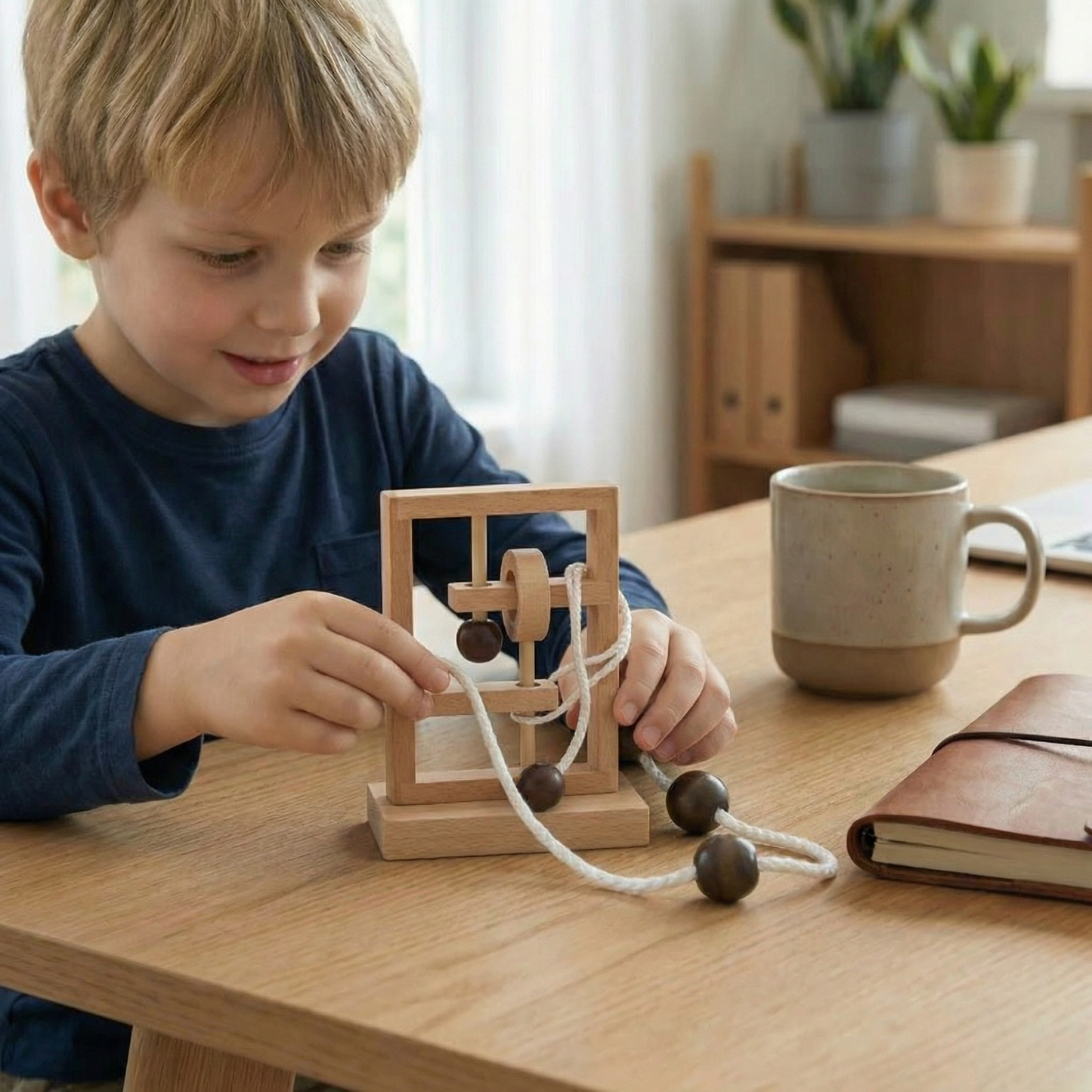 Handmade Wooden Rope Brain Teaser – Logic Puzzle Game for the Whole Family