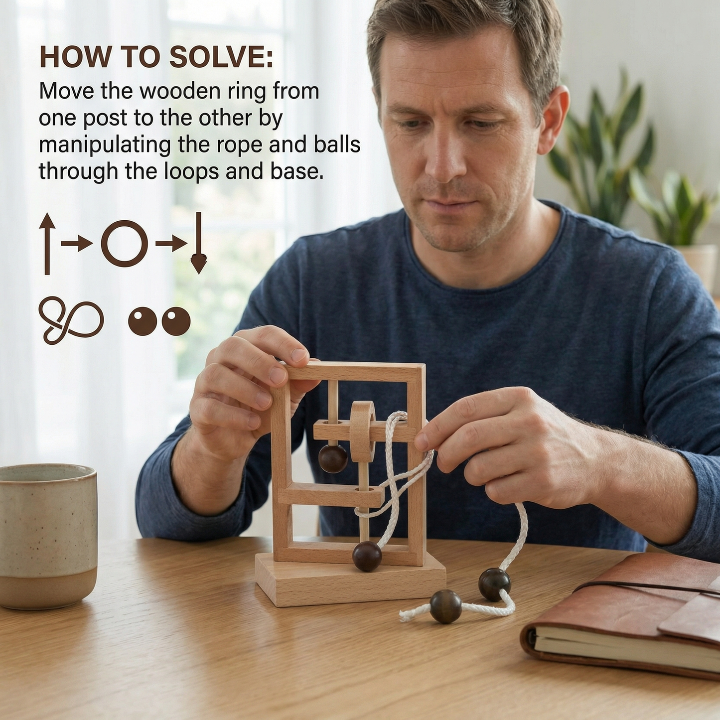 Handmade Wooden Rope Brain Teaser – Logic Puzzle Game for the Whole Family