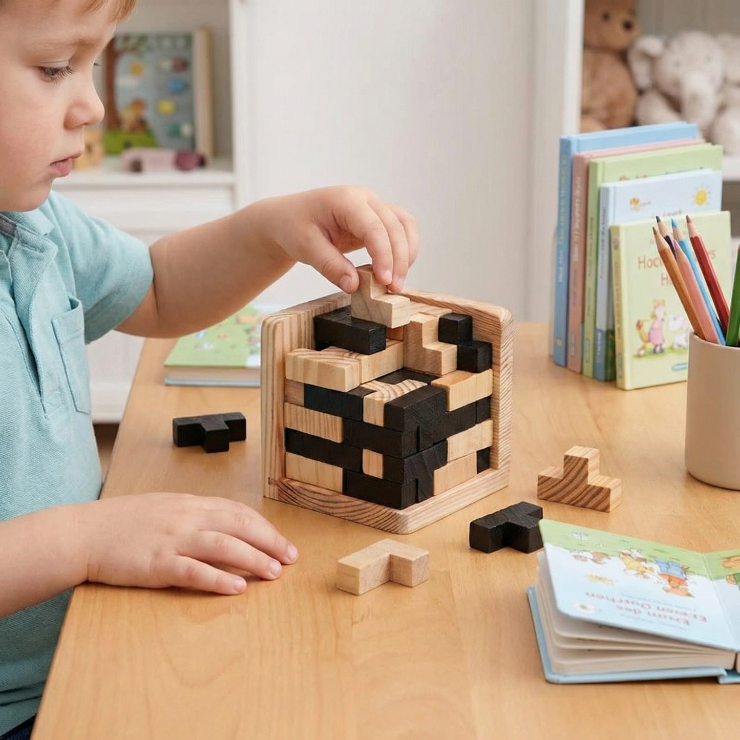 Handmade 3D Wooden Puzzle Cube – Logic & Learning Toy for Children