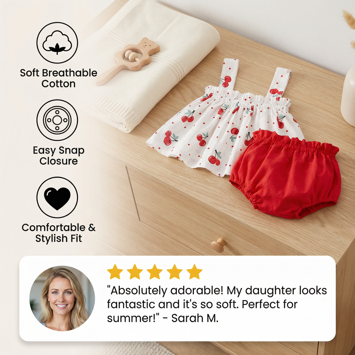 Summer 2-Piece Baby Girl Outfit – Plaid Strap Dress with Matching Bloomers