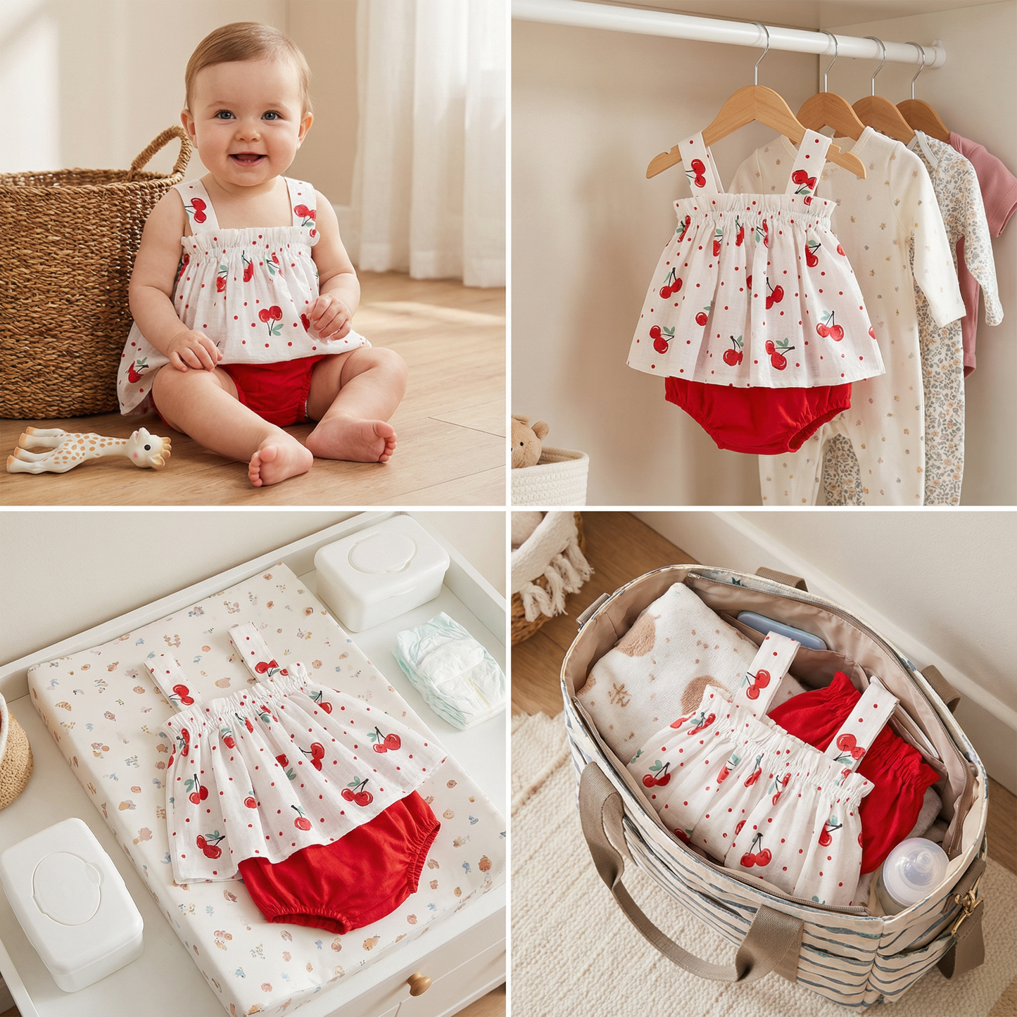 Summer 2-Piece Baby Girl Outfit – Plaid Strap Dress with Matching Bloomers