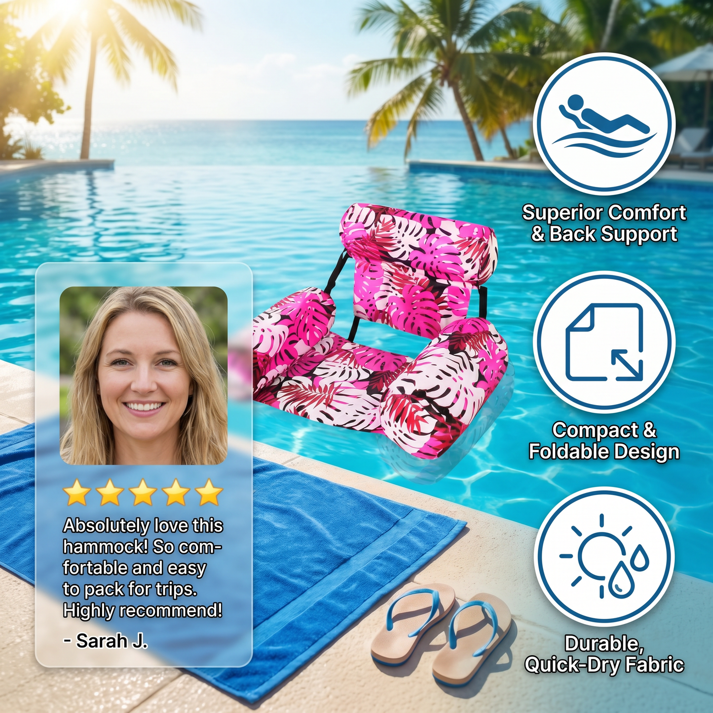 Inflatable Pool Hammock with Backrest – Foldable Water Lounge