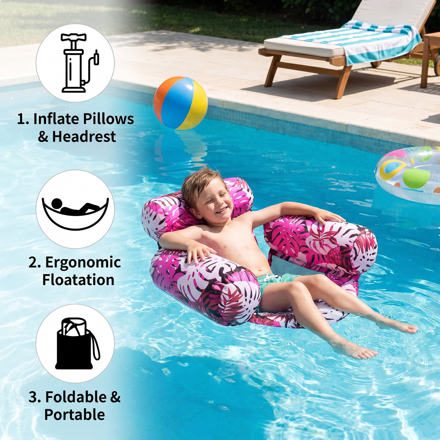 Inflatable Pool Hammock with Backrest – Foldable Water Lounge