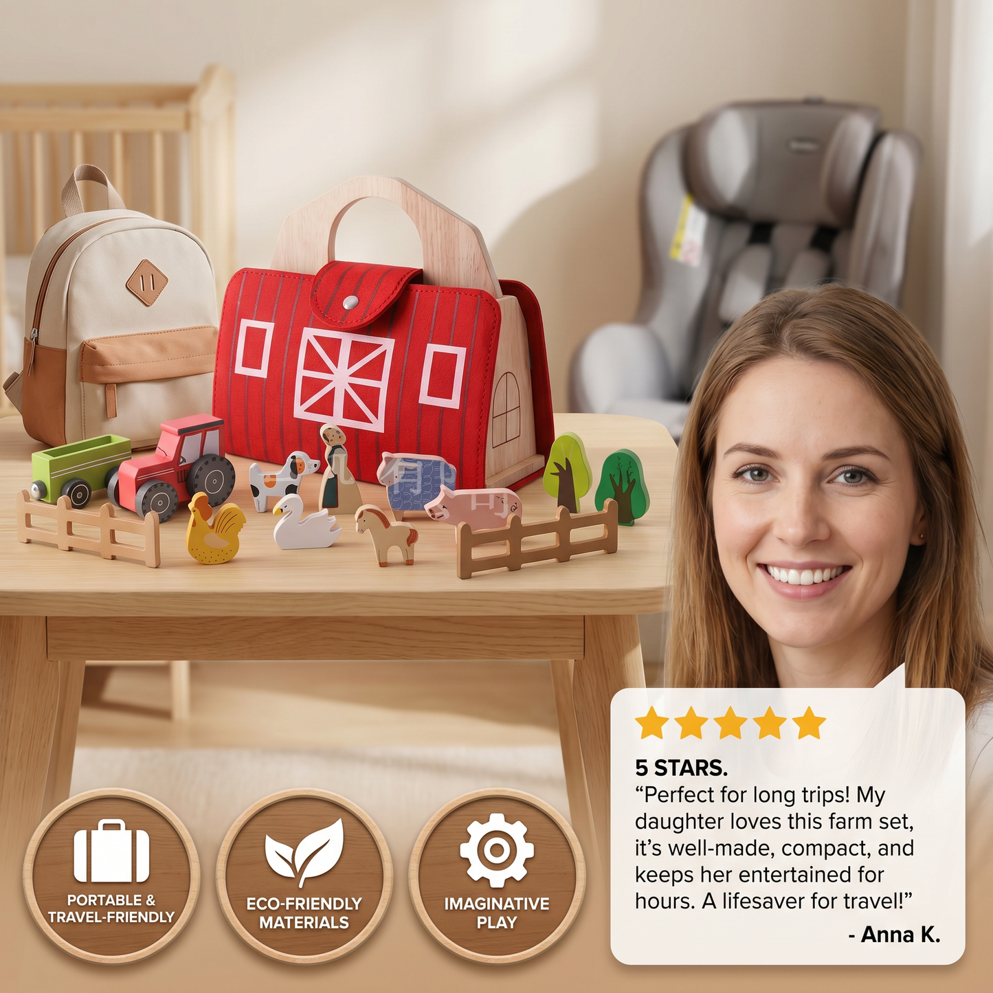 Montessori Wooden & Felt Farm Travel Toy – Perfect for On-the-Go Play