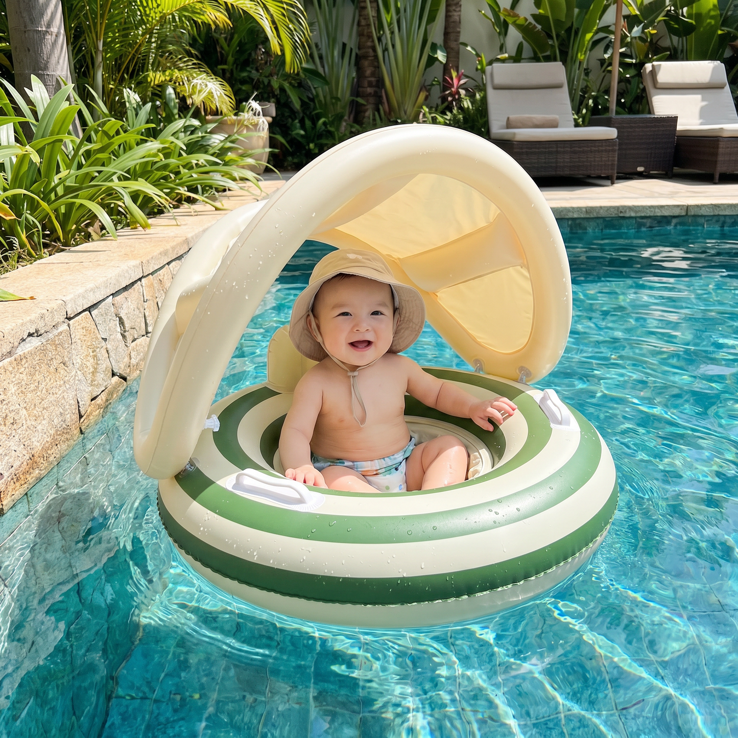 Inflatable Retro Lollipop Baby Swim Ring with Removable Sun Canopy – Secure Seat for 6–36 Months