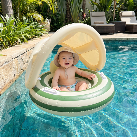 Inflatable Retro Lollipop Baby Swim Ring with Removable Sun Canopy – Secure Seat for 6–36 Months