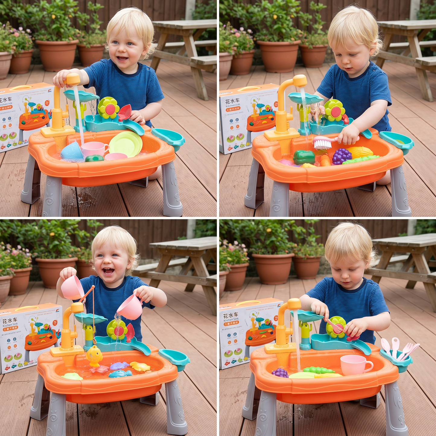 Ergonomic Elevated Kids Kitchen Sink Playset with Electric Running Water