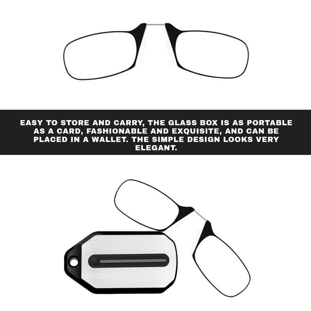 Nose Clip Glasses -  Portable Reading Glasses Rimless Wallet Key Chain Magnifying