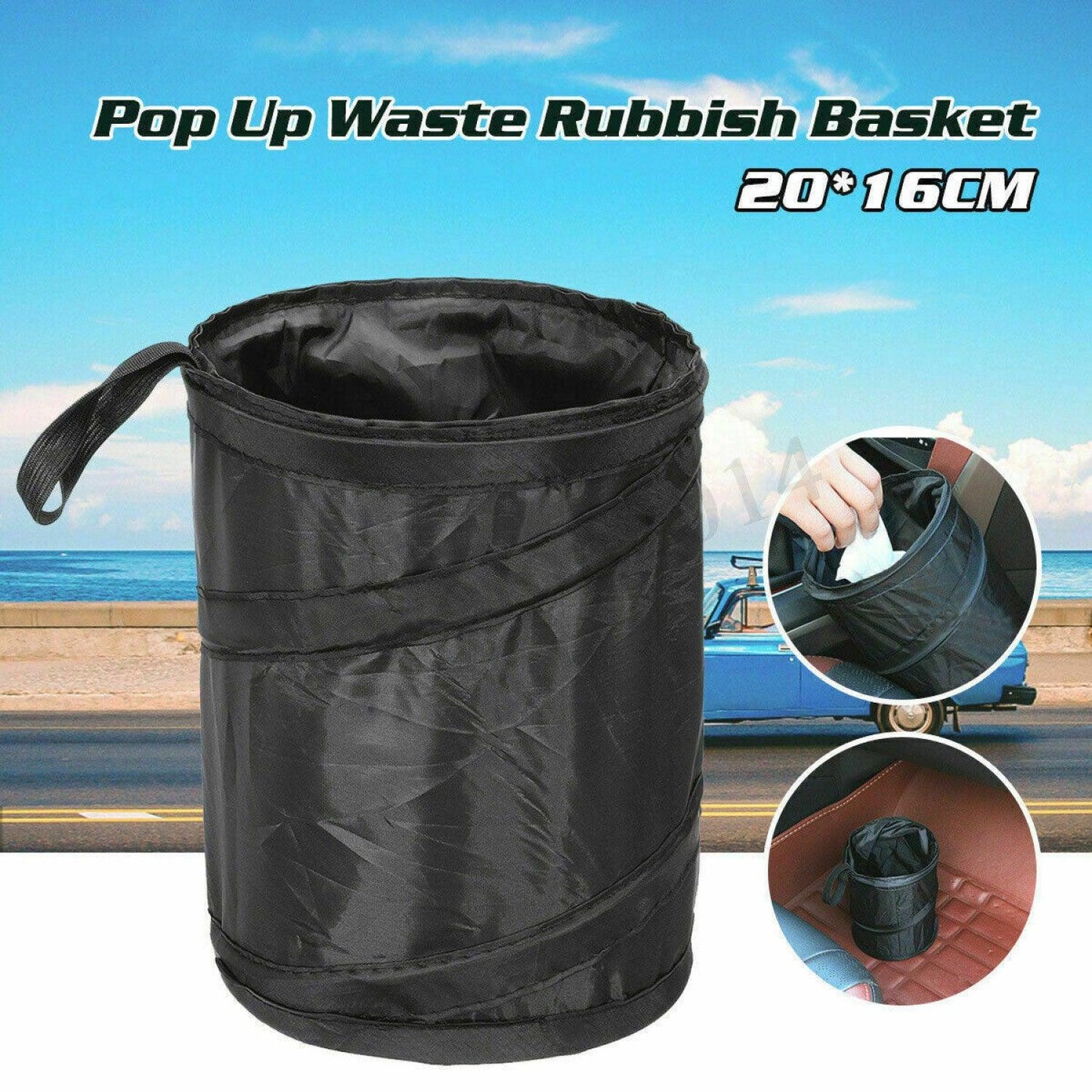 Mini Car Bin - Pop Up Black Storage Dustbin Foldable Travel Mini Rubbish Waste Basket