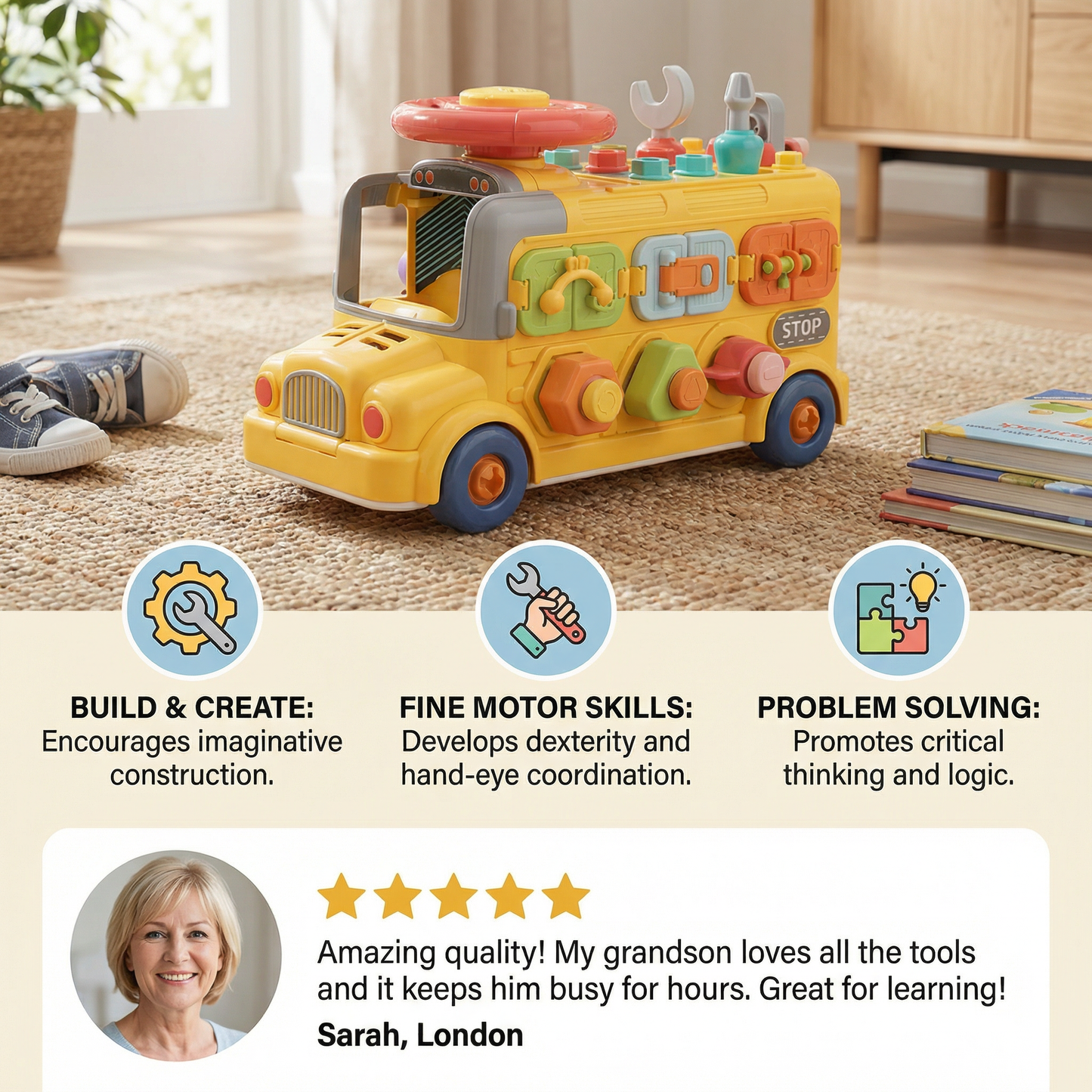 7-in-1 Montessori Screw Bus – Build & Fine Motor Skills Learning Toy