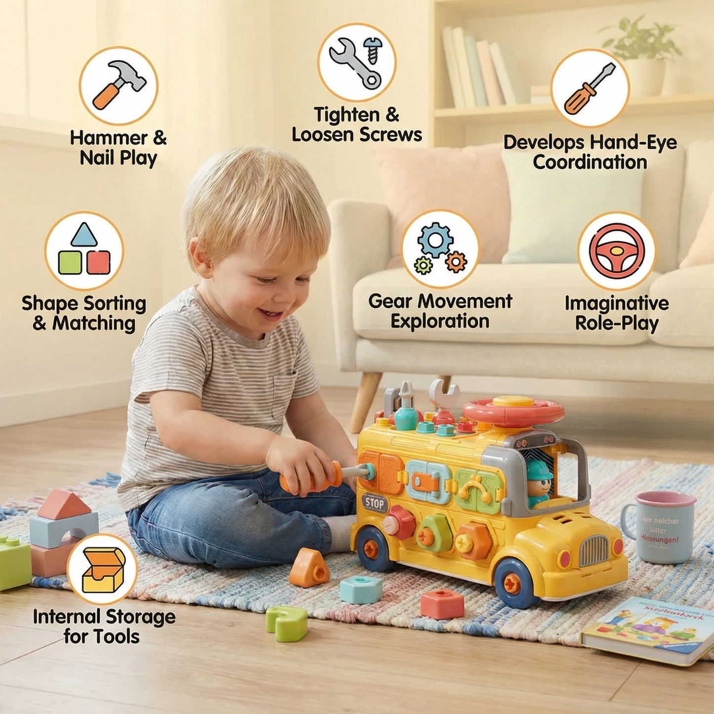 7-in-1 Montessori Screw Bus – Build & Fine Motor Skills Learning Toy