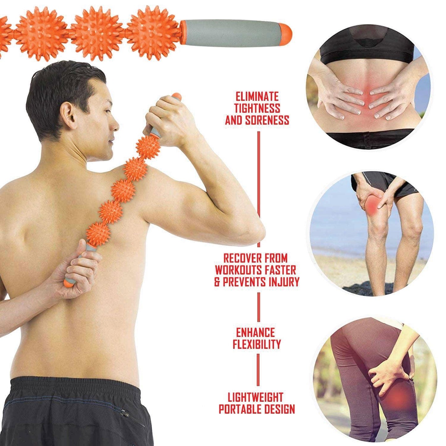 Roller Massage Stick - Cellulite Muscle Roller Stick with 3 Balls Blasting Release Deep Tissue Massager for Neck Leg Back Body