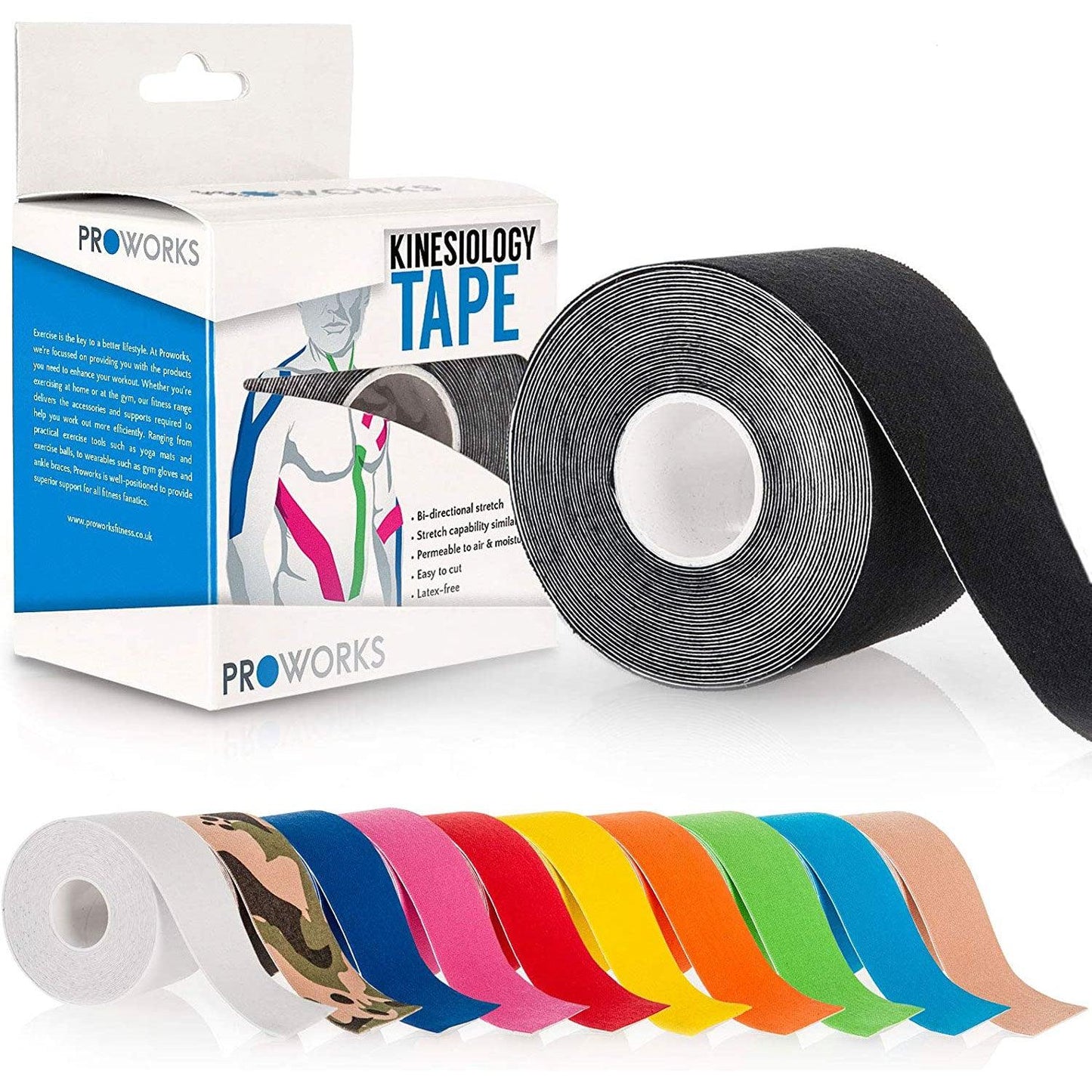 Muscle Kinesiology Tape - Physio Knee Support Recovery Muscle Sports Tape 5m Roll of Elastic Muscle Support Tape for Exercise, Sports & Injury Recovery