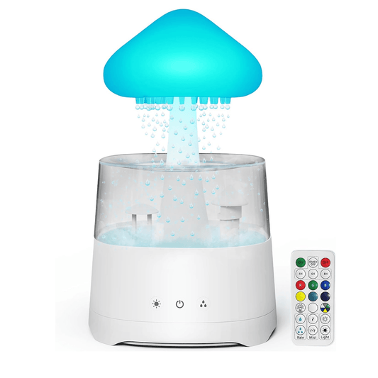 Rain Cloud Humidifier - LED Mushroom Waterfall Lamp Diffuser  Drop Sound Night Light Aromatherapy Oil Essential